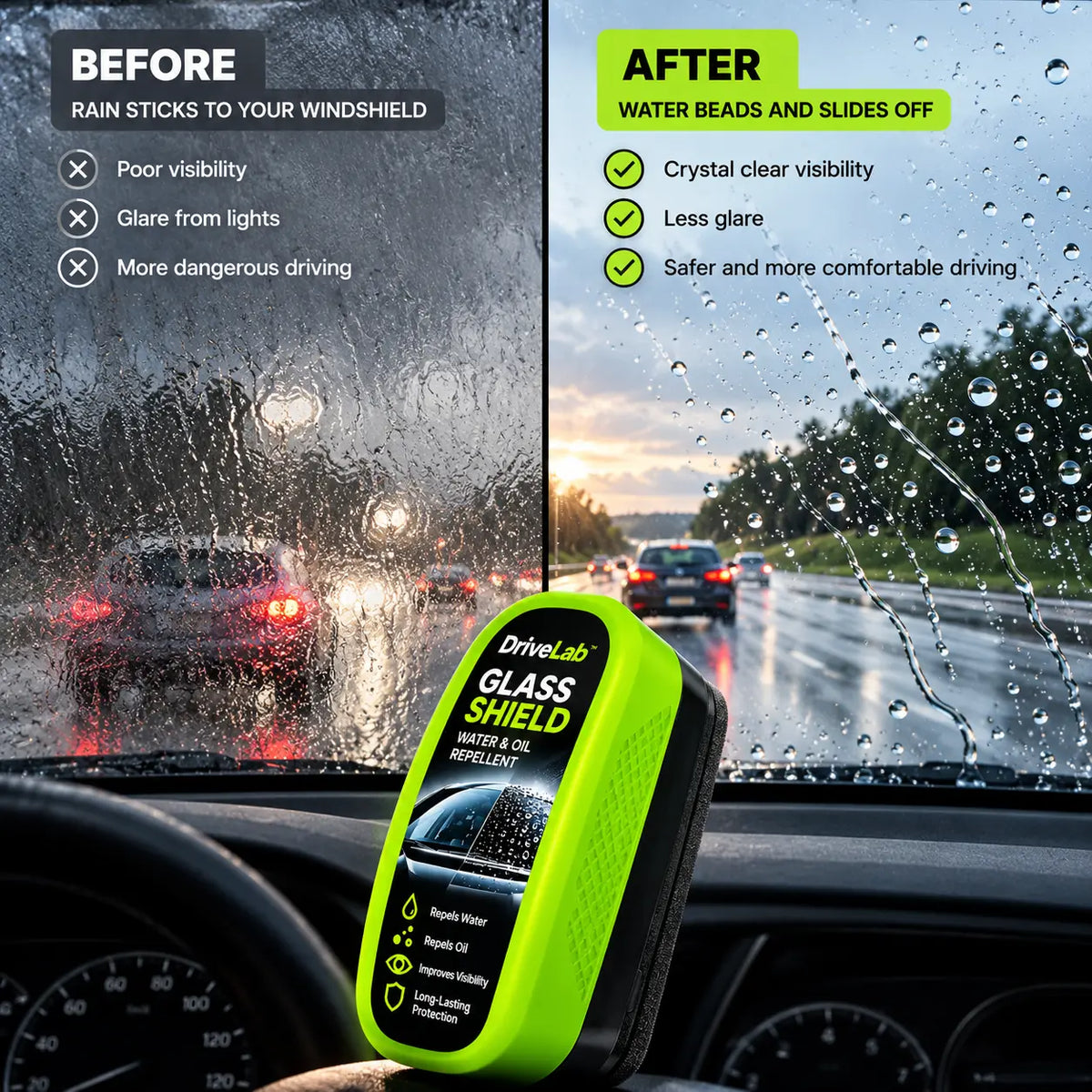 DriveLab™ Glass Shield – Water & Oil Repellent