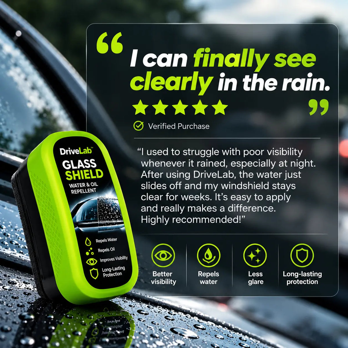 DriveLab™ Glass Shield – Water & Oil Repellent