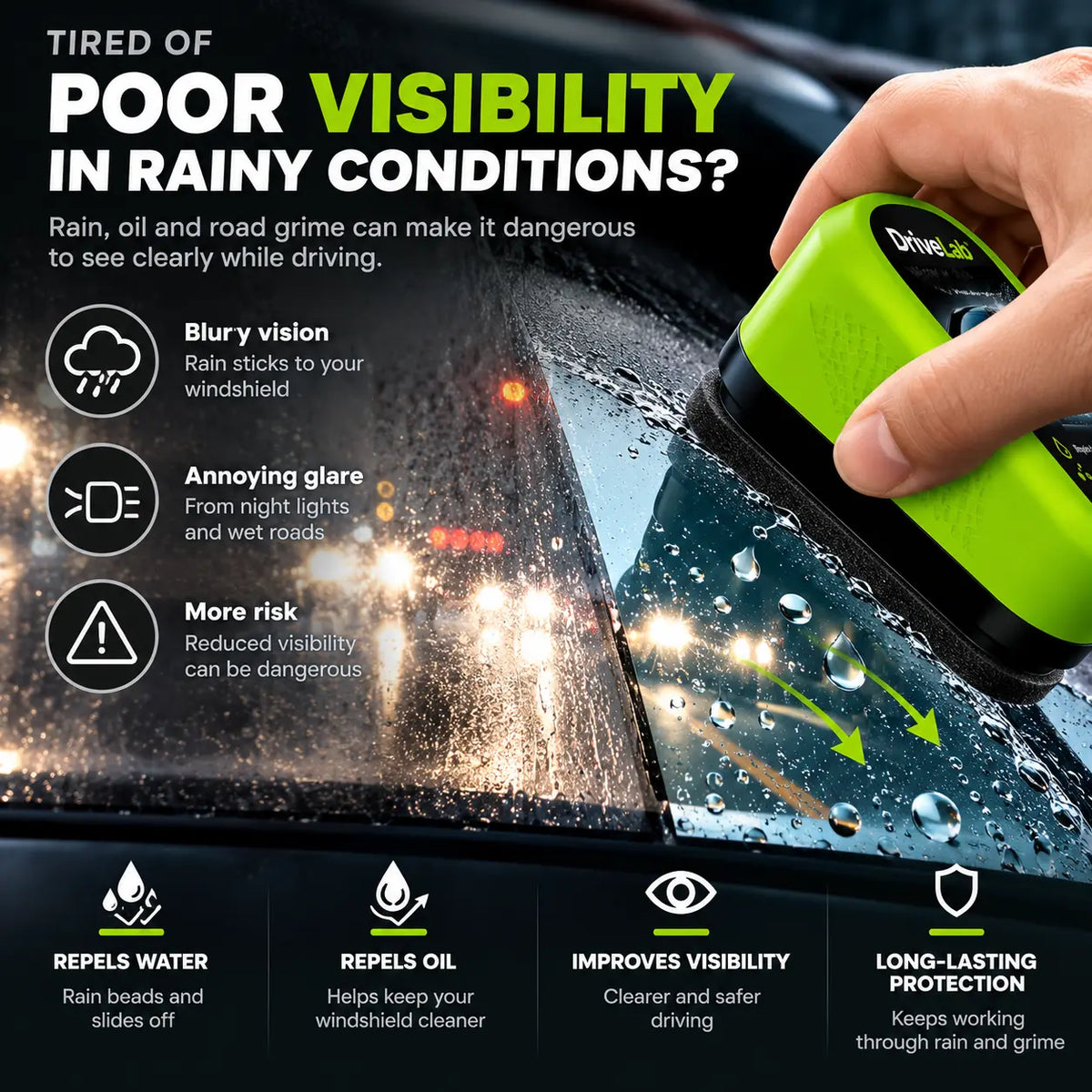 DriveLab™ Glass Shield – Water & Oil Repellent